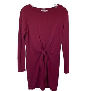 Impressions Long Sleeve Tie Front Dress Maroon Size Small